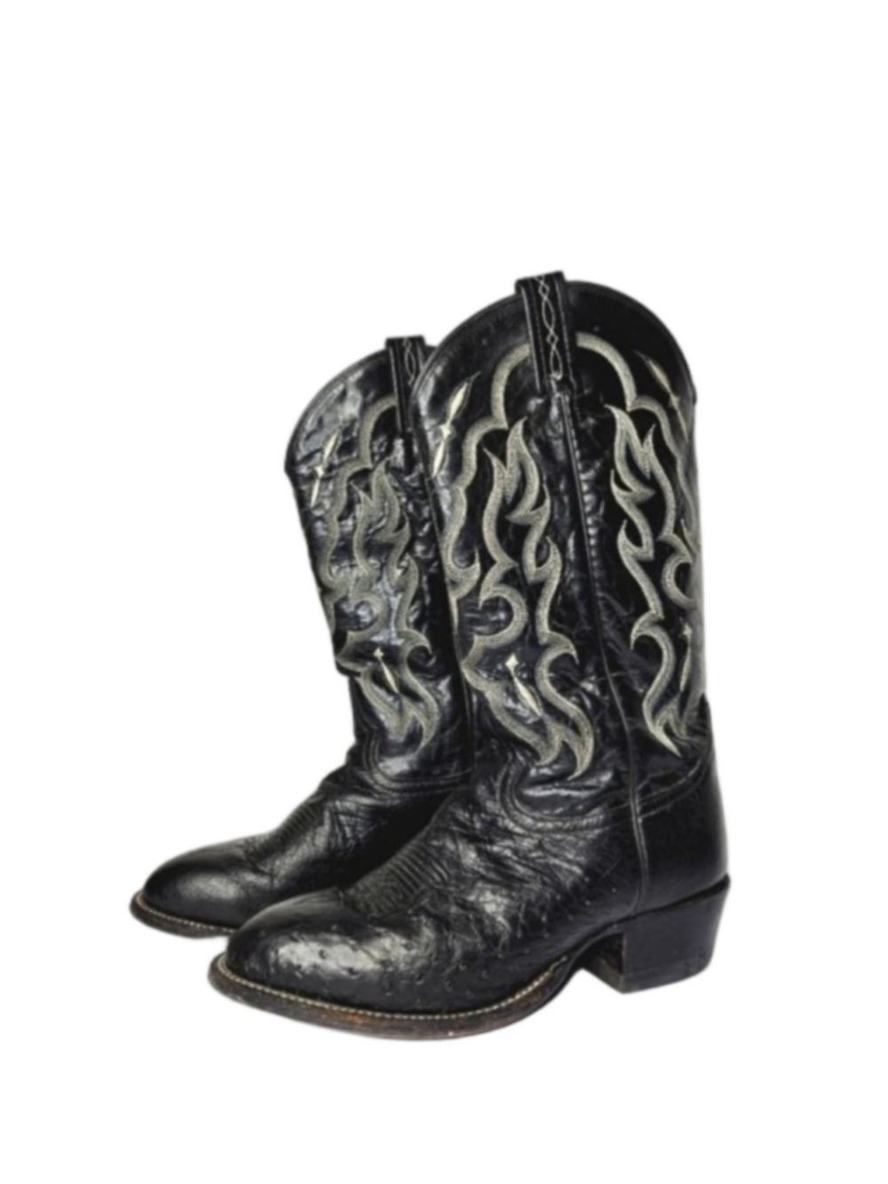 Tony Lama Black Smooth Ostrich Western Boots Men's 8 EE Double Wide